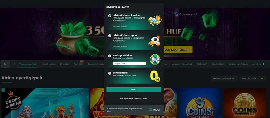 1 bet casino, regisztráció, üdvözlő bónusz