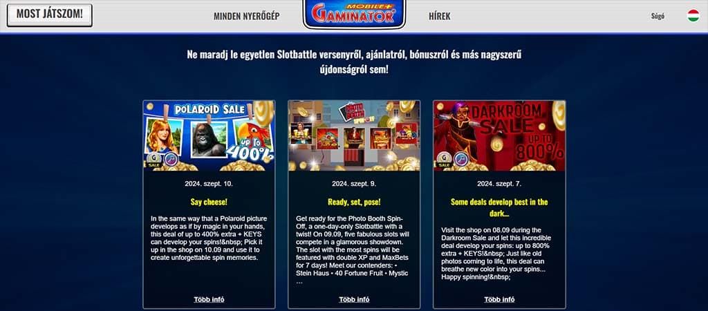 Gaminator casino, bónusz ajánlat, bónuszok