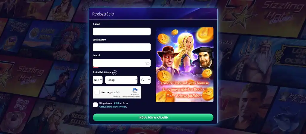 Regisztráció, Gametwist Casino, online kaszinó