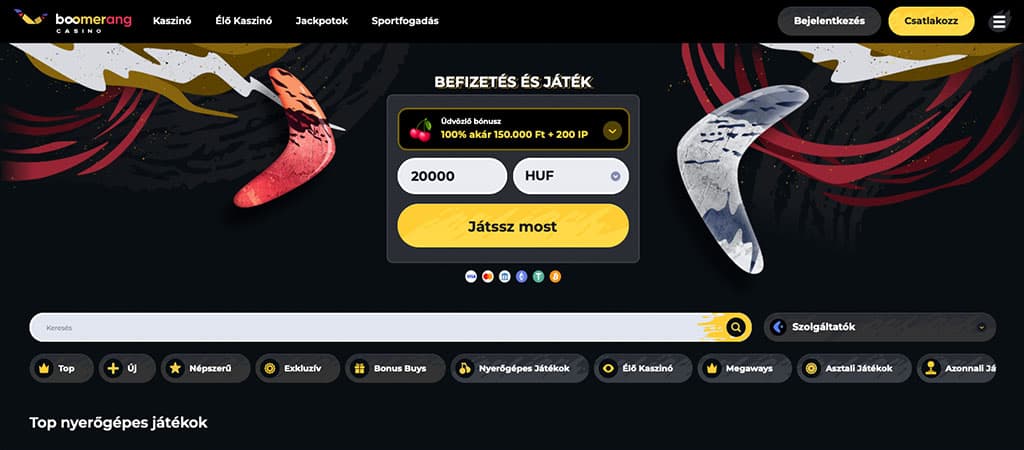 boomerang kaszinó, online casino, weboldal