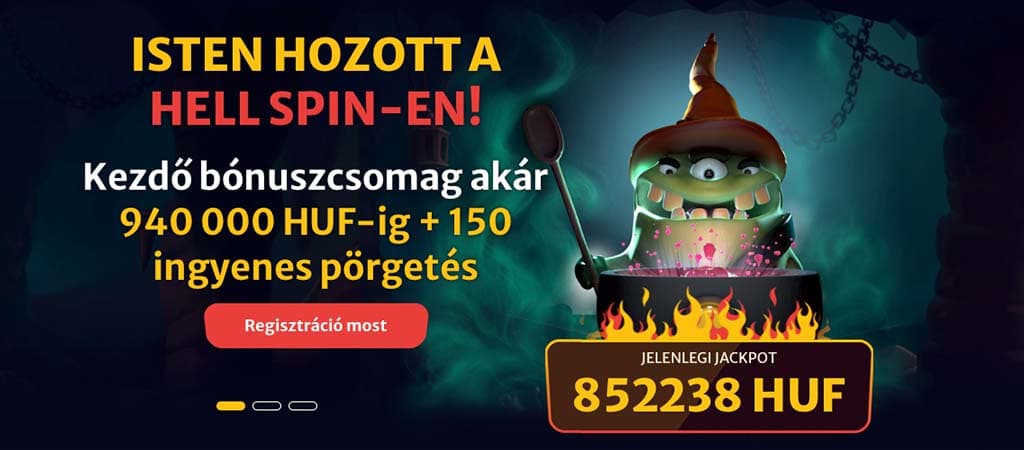 Hell Spin Casino üdvözlő bónusz ajánlat 940 000 Ft és 150 ingyenes pörgetés.