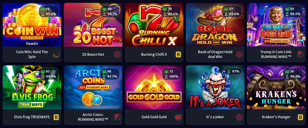 Hell Spin Casino népszerű online nyerőgépek kínálata különféle témákkal.