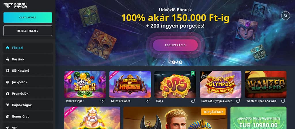 Buran Casino főoldal – üdvözlő bónusz, népszerű nyerőgépek és regisztrációs lehetőség online kaszinóban.