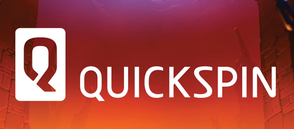 Quickspin logó keleti stílusban, homokszínű háttéren.