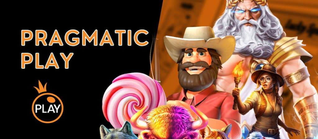 Pragmatic Play kaszinójátékok népszerű karakterei: Zeus, cowboy, felfedezőnő és nyerőgépes szimbólumok.