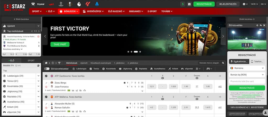 888Starz sportfogadás és kaszinó platform: élő fogadás, bónuszok, nyerőgépek, regisztráció, élő közvetítés és promóciók.