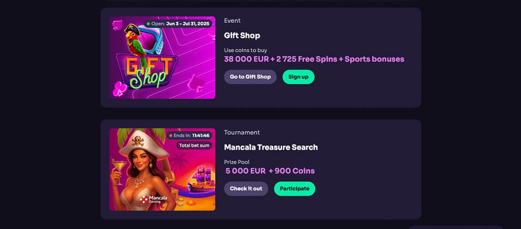 Gyűjts coinokat a WinSpirit Gift Shopban, váltsd be ingyen pörgetésekre és sport bónuszokra, játssz a Mancala versenyen!
