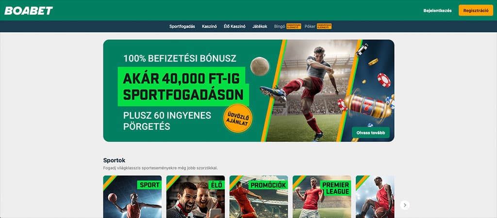 Boabet online kaszinó bónusz ajánlatok, akár 40 000 Ft bónusz és 60 ingyenes pörgetés új játékosoknak.