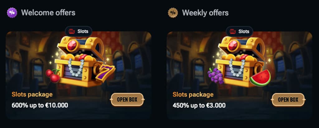 A Kingdom Casino üdvözlő és heti bónuszajánlatai nyerőgépekre, akár 600% és 450% bónusszal és kincsesládákkal.