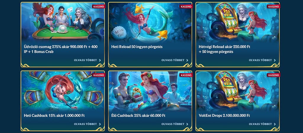 Az AquaWin kaszinó bónuszajánlatai között üdvözlő csomag, heti reload, cashback és ingyen pörgetések találhatók.
