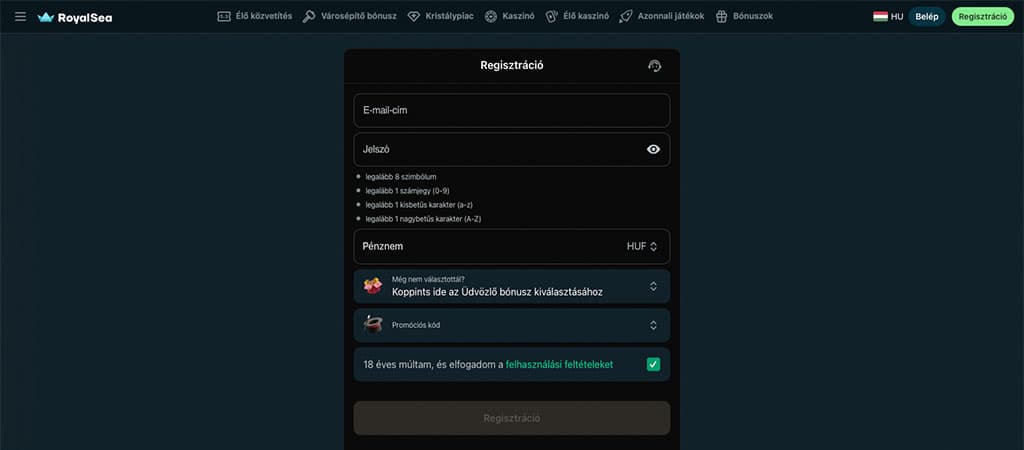 Így regisztrálj te is a RoyalSea Casino oldalára csupán 5 lépésben, hogy megszerezd a bónuszokat.
