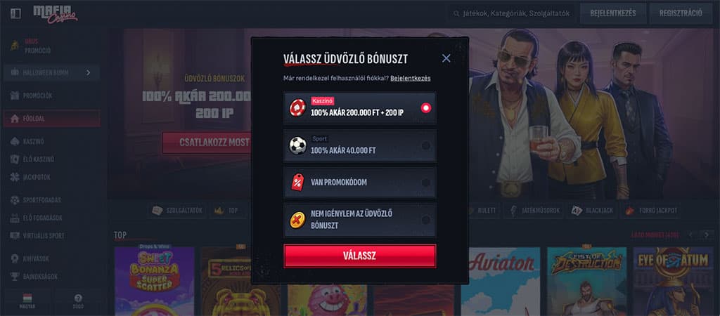 Regisztráció 5 lépésben a Mafia casinora és csapj le az online casino bónuszaira.
