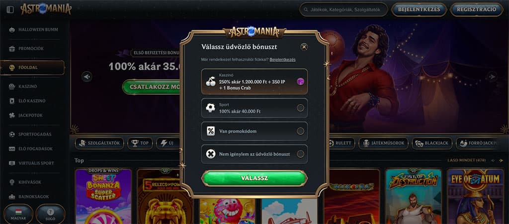 Regisztrálj egyszerűen az Astromania Casino platformjára és tegyél szert a legjobb bónuszokra