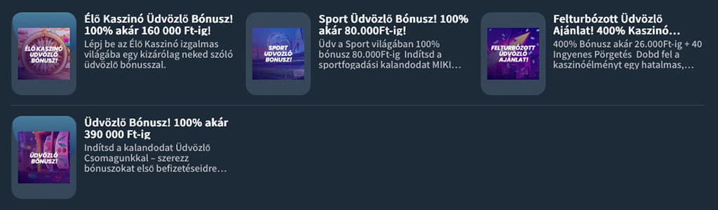 A fenti üdvözlő bónuszok mellett, amelyek a nyerőgépes játékokra vonatkoznak, egy élő kaszinó részlegen felhasználható üdvözlő bónuszt is kínál a Miki Casino.