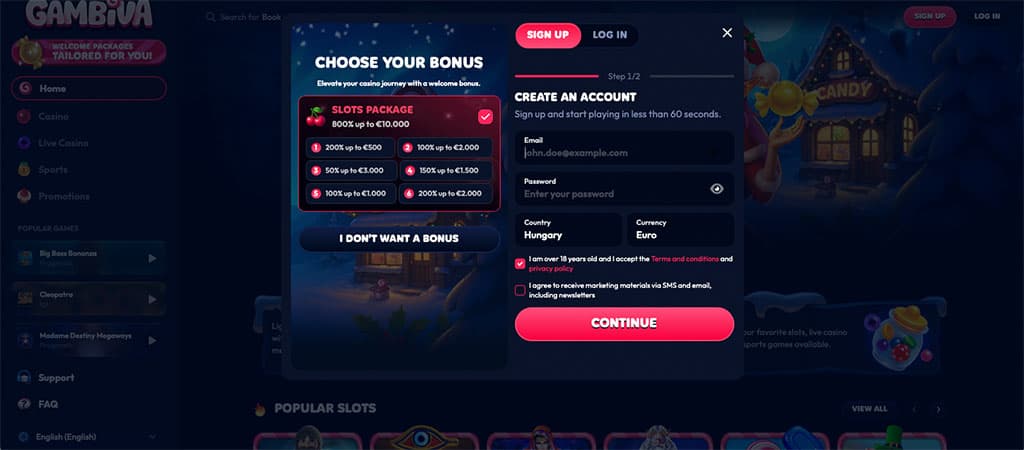 Regisztráció könnyen és egyszerűen a Gambiva Casino felületén.