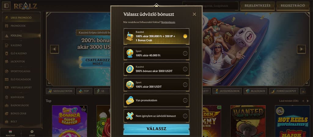 Így regisztrál a Realz Casino felületére.