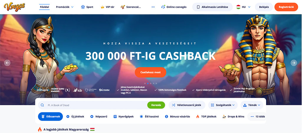 V.Vegas Casino, egy kirobbanóan energikus játékplatform.