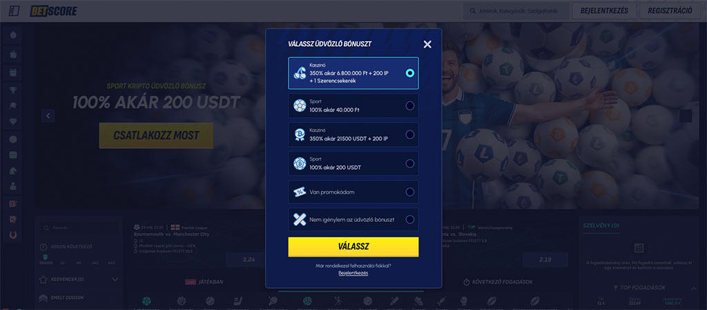 Így regisztrálhatsz a Betscore Casino oldalán.