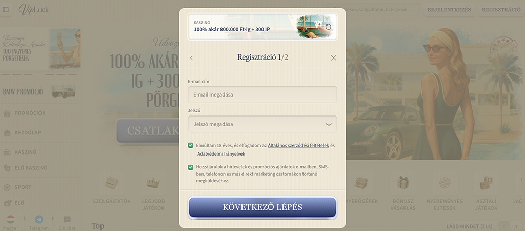 Regisztrálj gyorsan és egyszerűen a VipLuckCasino weboldalán.