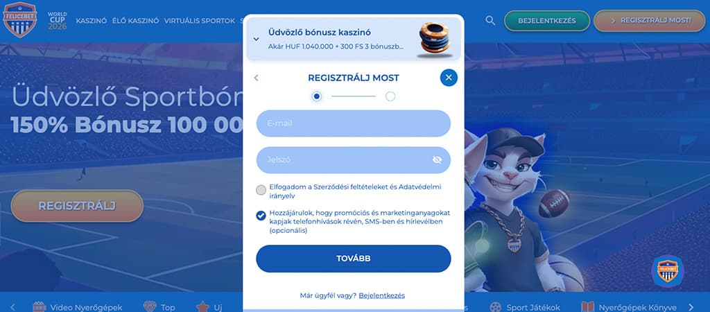 Így regisztrálhatsz 5 lépésben a FeliceBet oldalára.