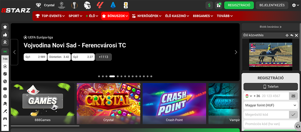 888 STARZ, Fergeteges játék, kiváló nyeremények.