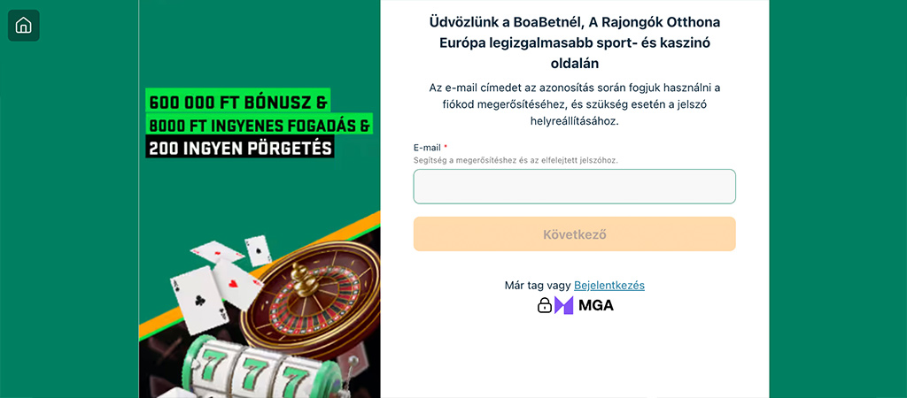 Boabet Casino regisztráció és üdvözlő bónusz