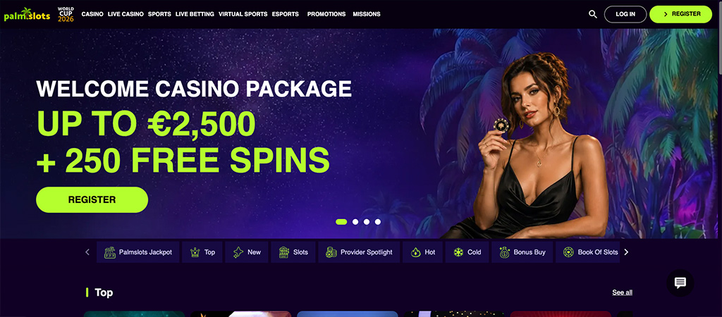 PalmSlots Casino, üdvözlő bónusz az online casinoban