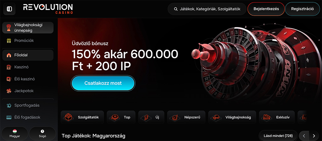 Revolution Casino, online kaszinó, mobil kaszinó