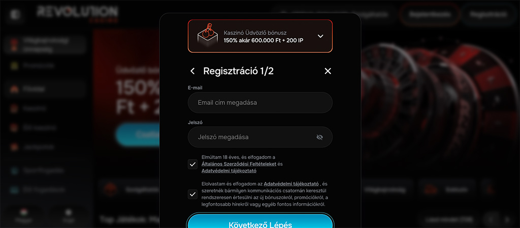 Regisztrálj gyorsan és egyszerűen a Revolution Casino felületére!