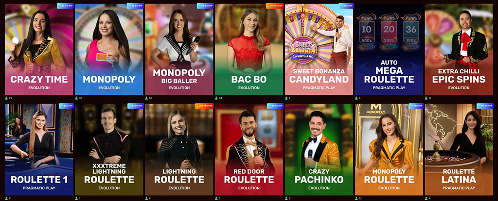 Élő kaszinó a Dragonslots kaszinó oldalán.