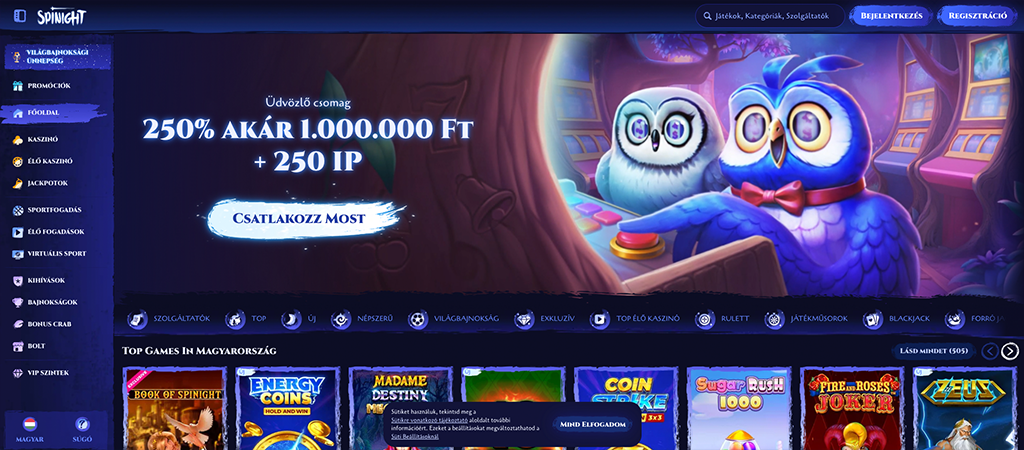 Spinight casino, az éjszakai baglyok birodalma