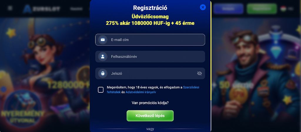 AzurSlot Casino regisztrációs lépések, ha csatlakozni szeretnél.