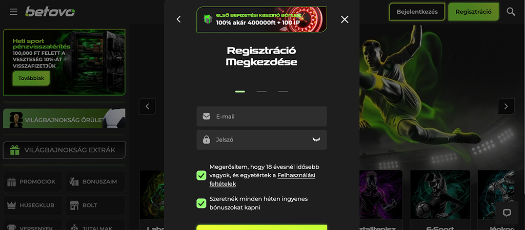A Betovo regisztrációs lépései a Magyar kaszinóban.