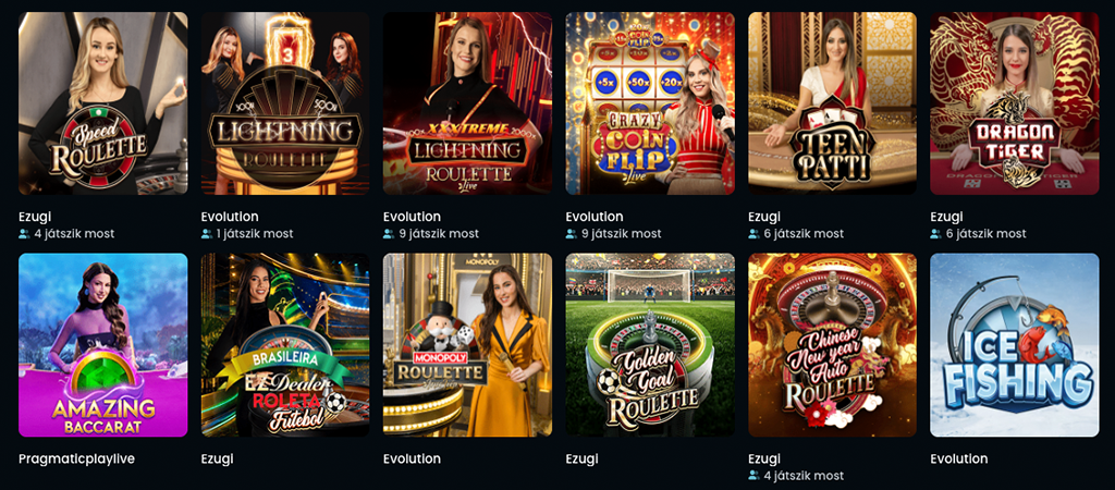 Élő kaszinó játékok a Snatch Casino oldalán.