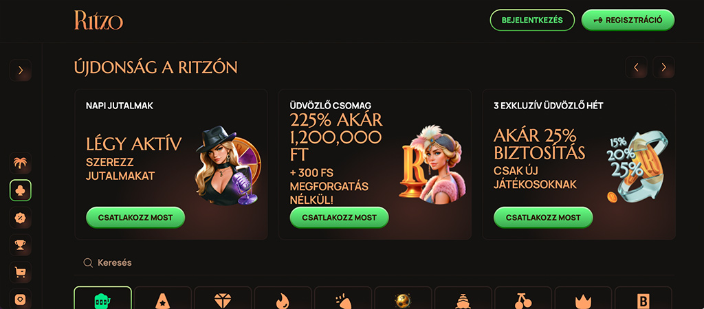 Ritzo Casino, online kaszinó, exklúzív bónusz