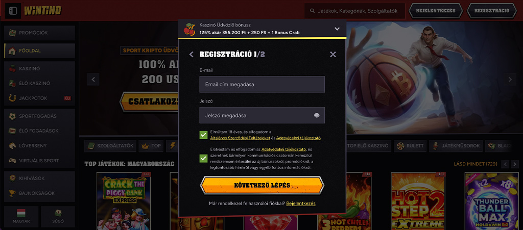 Így regisztrálhatsz 5 lépésben a Wintino oldalára.