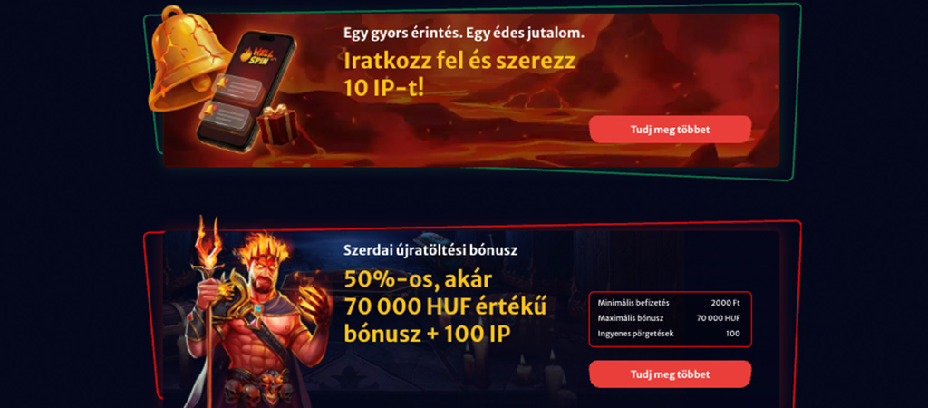  Hell Spin Casino üdvözlő bónusz ajánlat 940 000 Ft és 150 ingyenes pörgetés.