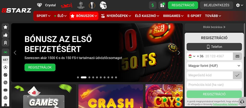 888 STARZ, Fergeteges játék, kiváló nyeremények.