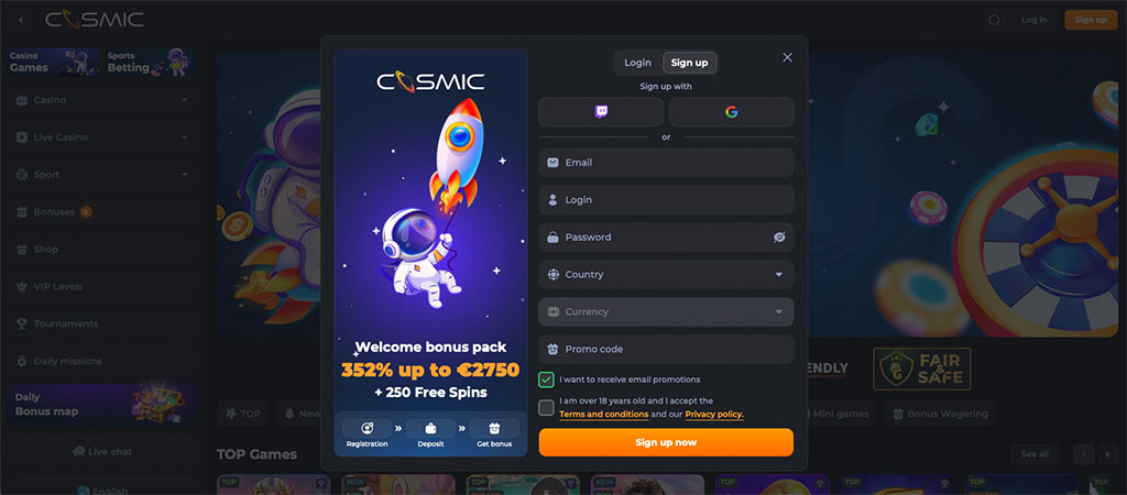 Csatlakozz az űrutazáshoz és regisztrálj a CosmicSlot oldalára!