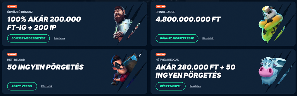 Playzilla Casino promóciók – üdvözlő bónusz, 50 ingyen pörgetés, rulettrajongóknak 2.400.000 Ft, élő trivia játék 1 millió Ft nyereménnyel.