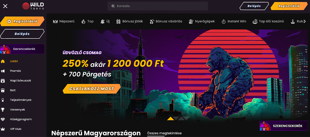 Wild Tokyo Casino, játék egyedi hangulatban.