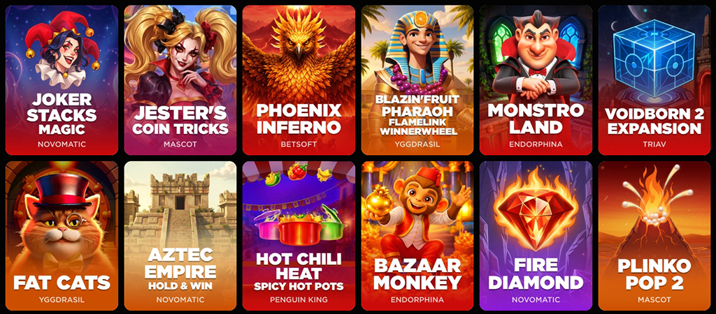 A Betbluff casino kínálatában elérhető nyerőgépek és élő játékok.