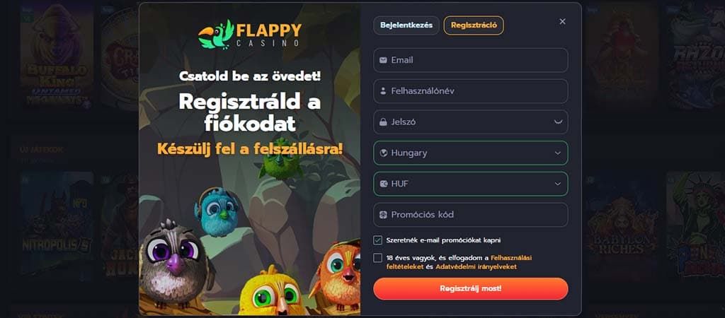 FlappyCasino, regisztráció, online kaszinó