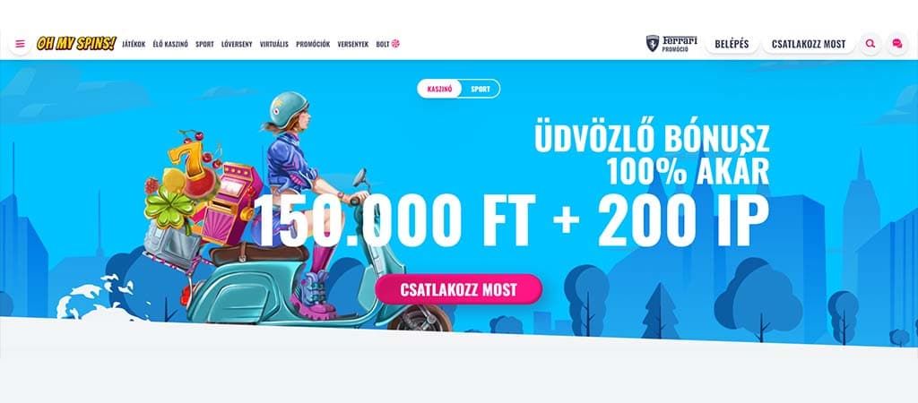 Oh My Spins Casino, üdvözlő bónusz, kasiznó bónusz