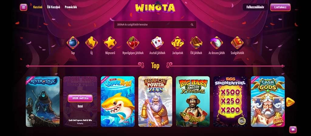 Winota casino, online casino, játékfelhozatal