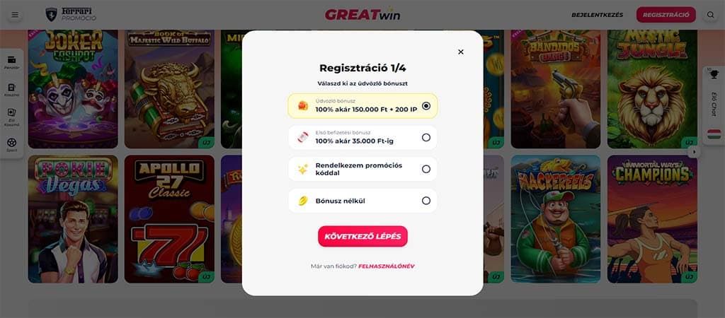 Greatwin casino, regisztráció, online kaszinó