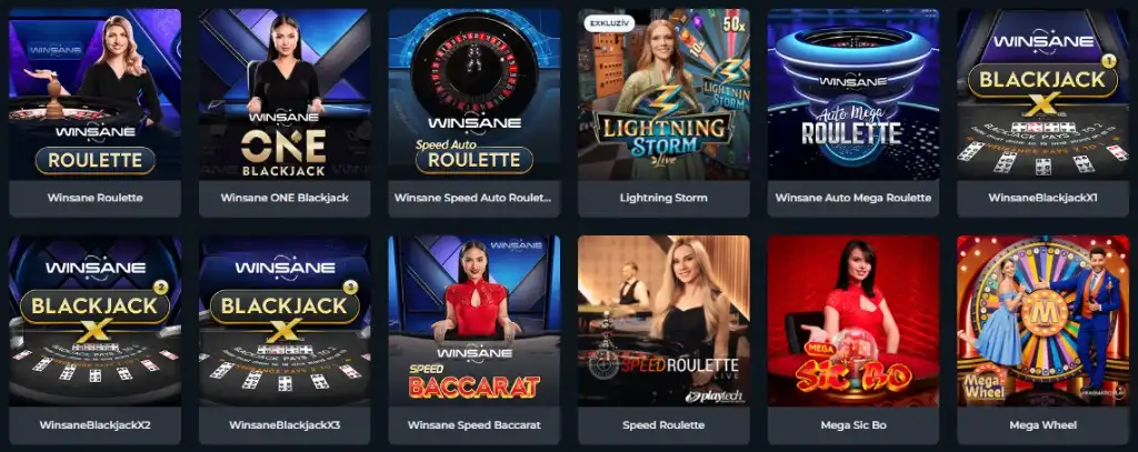 Winsane Casino, Live casino, élő kaszinó